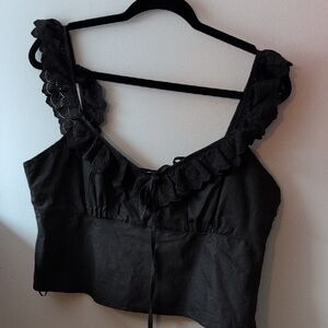 Le Lis Black Ruffle-Trim Crop Top